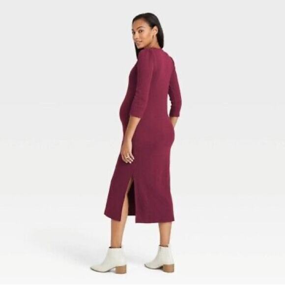 The Nines By Hatch Burgundy Ribbed Jersey Body Con Midi Dress Sz.L NWT - Picture 2 of 16